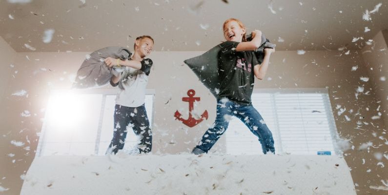 DIY Kids - two toddler pillow fighting